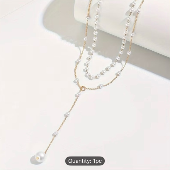 Elegant Gold Plated and Pearl Layered Necklace - Picture 2 of 5